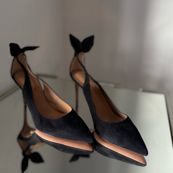 New 🖤 Aquazzura Black Bow Tie Pumps Deneuve 85 39 $885 - Picture 4 of 12